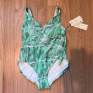 Calia Blocked wrap tie swim one piece - palm green